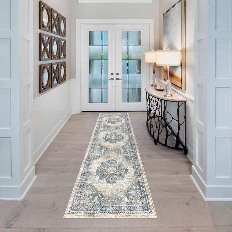 YOUFORTONG YOUFORTONG 2x7 Runner Rugs for Hallways Soft Kitchen Rug Non Slip Rug Runner with Rubber Backing for Bathroom Washable Non Shedding Farmhouse Runner Rug Blue 2X7