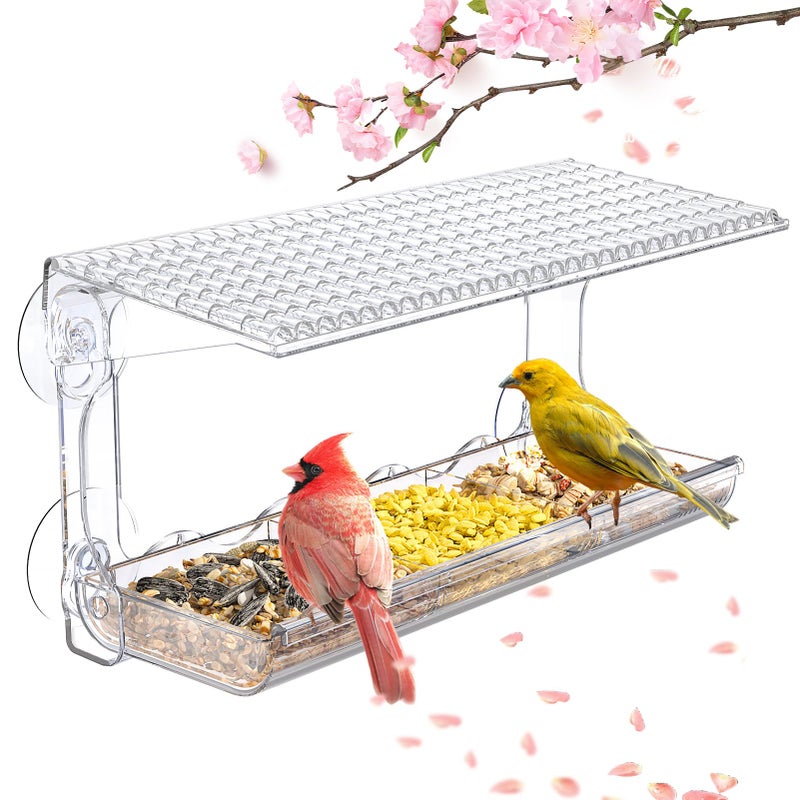 SUNALLY Window Bird Feeder for Outdoors, Clear Bird Feeders Window Mounted with Strong Suction Cups, Transparent Birds House Outside Wild Watching for Garden, Yard, Elderly Kids Viewing - Image 1
