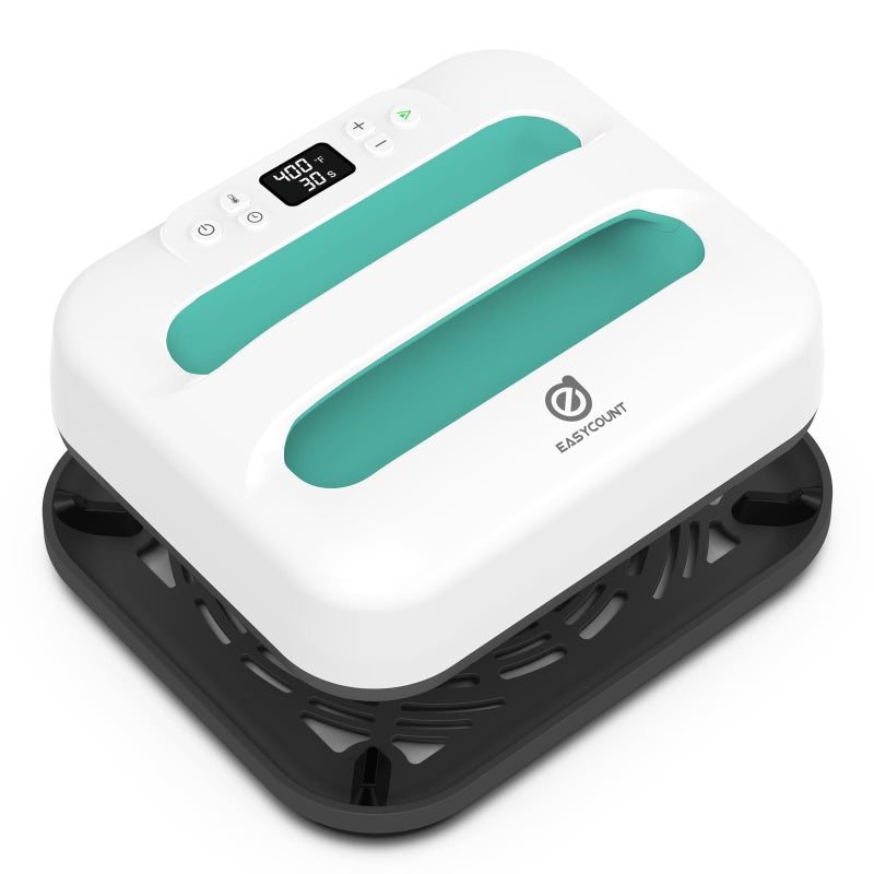 EASYCOUNT E Heat Press Machine 12" x 10" Portable & Easy Heat Press for T-Shirts, Pillows, Tote Bags & More (White-Green) - Image 1