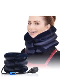 Inflatable Neck Stretcher Neck Brace, Inflatable neck stretcher neck bracket, neck traction pillow for neck decompression and neck tension relief (blue)