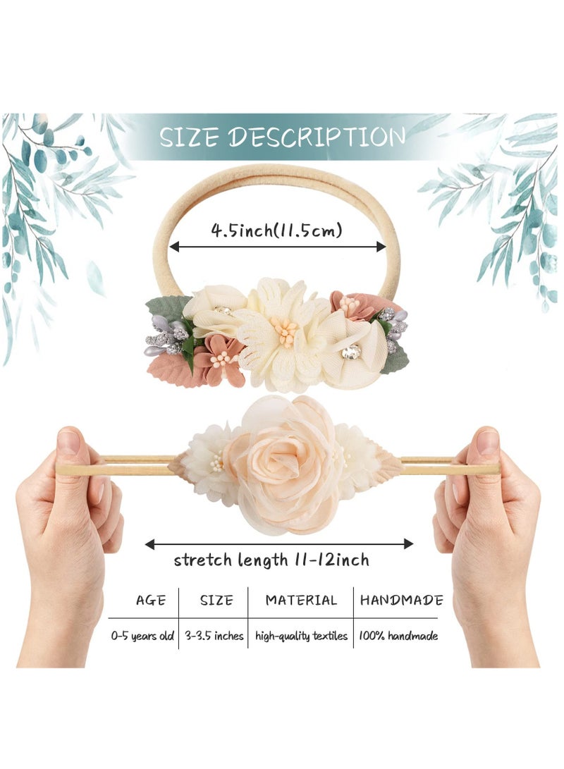 Flower Nylon Headband Baby Girl Floral Headbands Set Elastic Hair Band Handmade Bow for Newborn Infant Toddler Baby Girl 3 Pack - Image 3