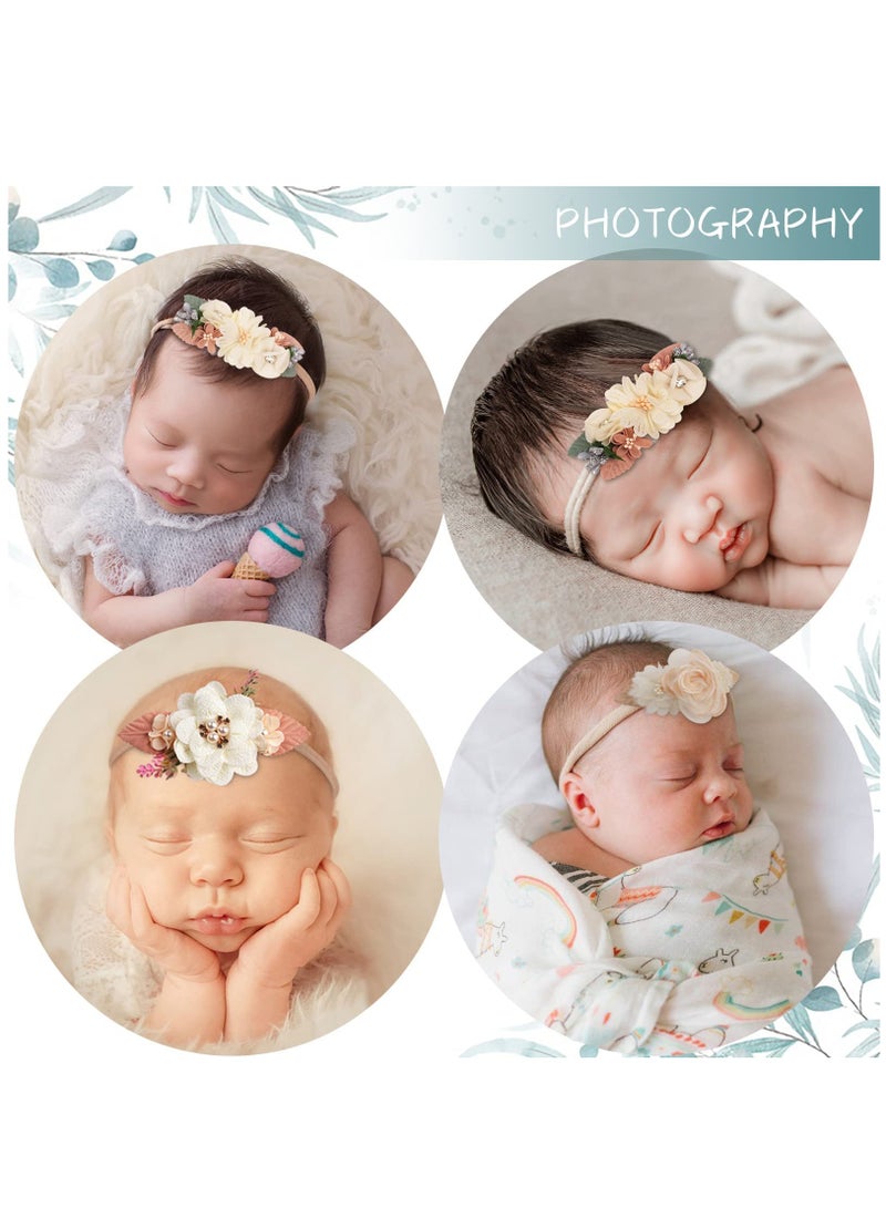 Flower Nylon Headband Baby Girl Floral Headbands Set Elastic Hair Band Handmade Bow for Newborn Infant Toddler Baby Girl 3 Pack - Image 5