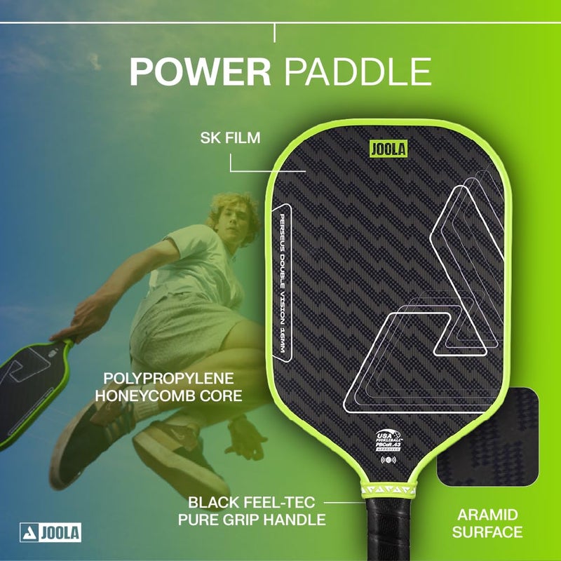 JOOLA Perseus Double Vision 16mm Pickleball Paddle - Signature Paddle Shape - Aramid Surface for Softer Responsive Touch - SK Film for Reduced Vibration - USAP Approved - NFC Chip Enabled - Image 3
