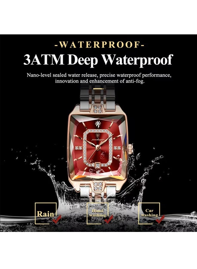 POEDAGAR Women's Luxury Watch Elegant Calendar Ladies Watch Rectangle Stainless Steel Quartz Women's Watch - Image 4