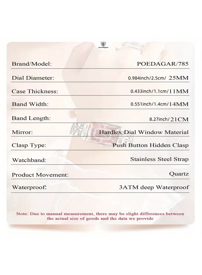 POEDAGAR Women's Luxury Watch Elegant Calendar Ladies Watch Rectangle Stainless Steel Quartz Women's Watch - Image 3