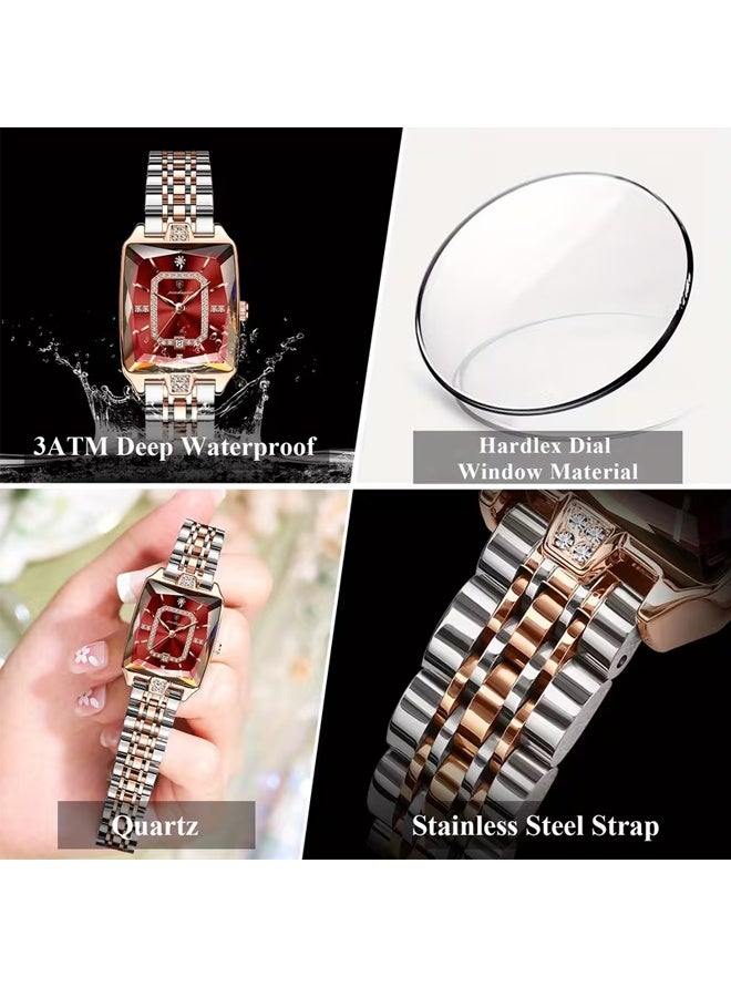POEDAGAR Women's Luxury Watch Elegant Calendar Ladies Watch Rectangle Stainless Steel Quartz Women's Watch - Image 5