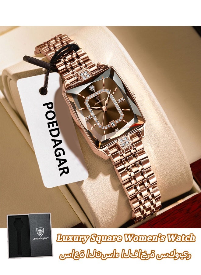 POEDAGAR Women's Luxury Watch Elegant Calendar Ladies Watch Rectangle Stainless Steel Quartz Women's Watch - Image 1