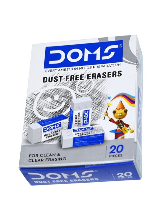 DOMS Extra Long Dust-Free Erasers – 20 Pieces | Clean & Clear Erasing | Soft Non-Dust Formula | School & Office Use - Image 2