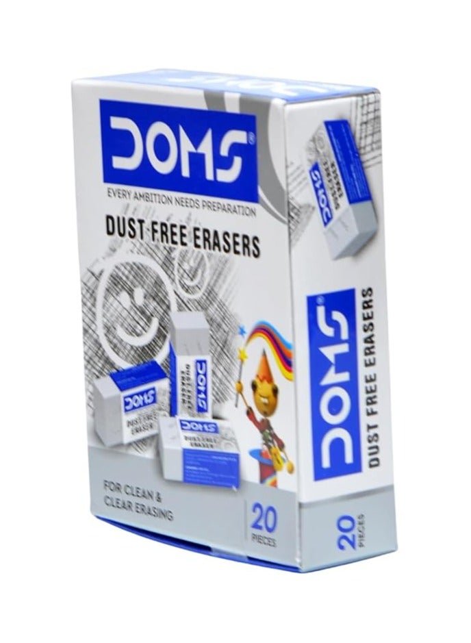 DOMS Extra Long Dust-Free Erasers – 20 Pieces | Clean & Clear Erasing | Soft Non-Dust Formula | School & Office Use - Image 3