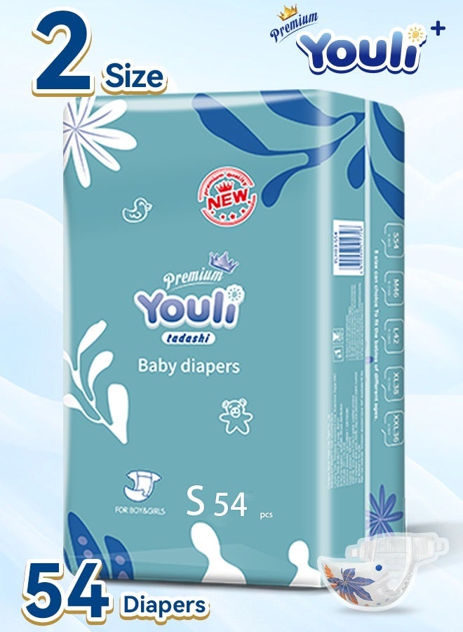 Youli Baby Diapers,Taped Diapers Size 2, 4-8 Kg, 360° Leak-Free Fit For Up To 100% Leakage Protection, Ultimate Comfort 54 Diapers - Image 1