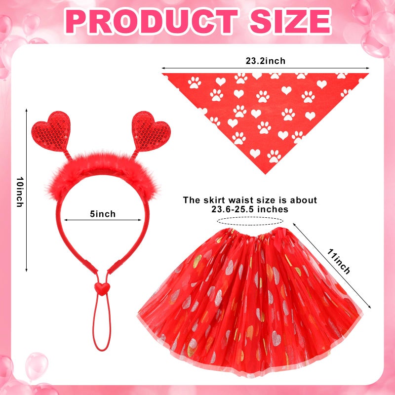 SilTriangle 9 Pcs Dog Valentines Outfit, Valentines Dog Costume Set Including Red and Pink Heart Headband Pet Bandana & Tutu Skirt for Small Medium Pet Holiday Birthday Wedding Party Outfit Accessory - Image 2