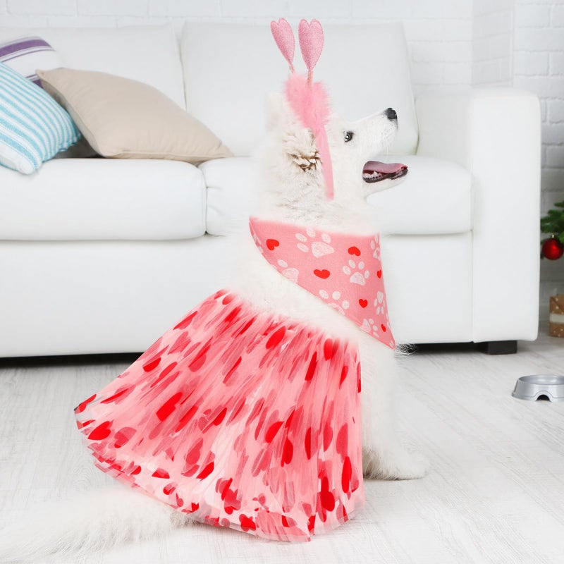 SilTriangle 9 Pcs Dog Valentines Outfit, Valentines Dog Costume Set Including Red and Pink Heart Headband Pet Bandana & Tutu Skirt for Small Medium Pet Holiday Birthday Wedding Party Outfit Accessory - Image 5