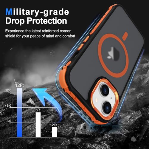 LLZ.COQUE Magnetic for iPhone 15 Plus for iPhone 14 Plus Case, Compatible with Magsafe, Bumper Protective Cover, Shockproof Translucent Matte Men Women Phone Case for iPhone 15/14 Plus 6.7", Orange - Image 4