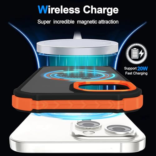 LLZ.COQUE Magnetic for iPhone 15 Plus for iPhone 14 Plus Case, Compatible with Magsafe, Bumper Protective Cover, Shockproof Translucent Matte Men Women Phone Case for iPhone 15/14 Plus 6.7", Orange - Image 5