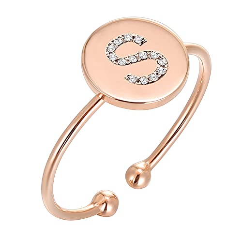PAVOI 14K Rose Gold Plated Initial Ring Stackable Rings for Women | Fashion Rings - S Ring - Image 1