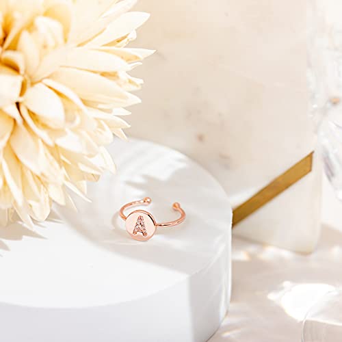 PAVOI 14K Rose Gold Plated Initial Ring Stackable Rings for Women | Fashion Rings - S Ring - Image 3