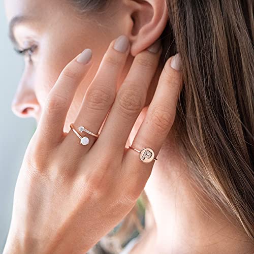 PAVOI 14K Rose Gold Plated Initial Ring Stackable Rings for Women | Fashion Rings - S Ring - Image 4