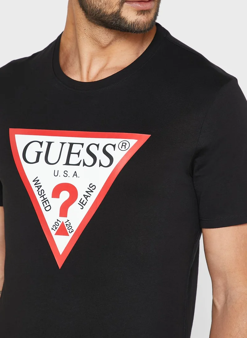 GUESS Logo Printed Crew Neck T-Shirt