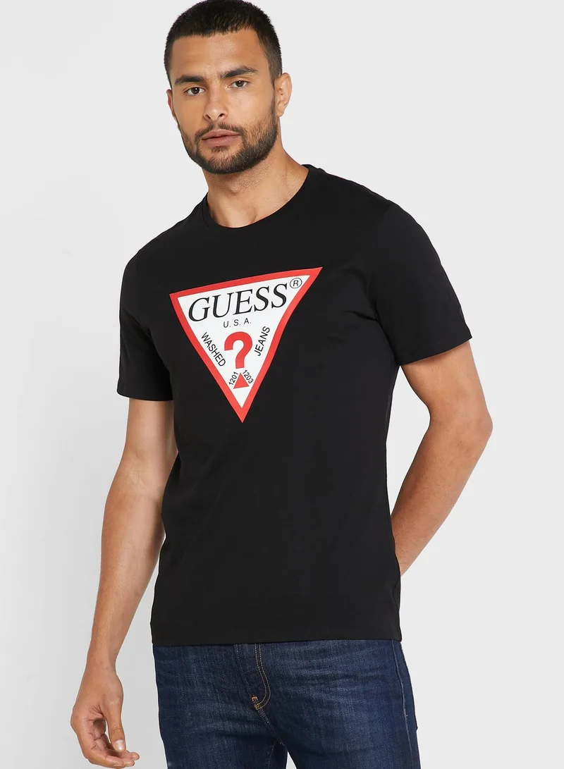 GUESS Logo Printed Crew Neck T-Shirt
