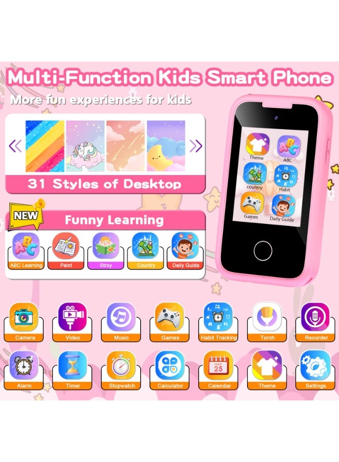 إيفرين ألعاب الهاتف الذكي للأطفال للبنات والأولاد من سن 3-7، كاميرا مزدوجة، ألعاب تعليمية، مشغل موسيقى MP3، يشمل بطاقة SD بسعة 8 جيجابايت، هدايا عيد الميلاد - Image 2