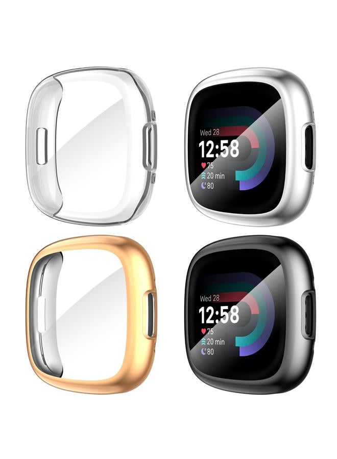 Suoman [4-Pack] for Fitbit Sense 2 /Versa 4 Screen Protector Case, Full Around Electroplate Soft TPU Bumper Around Protective Case Cover for Fitbit Sense 2/Versa 4 Smartwatch - Image 1