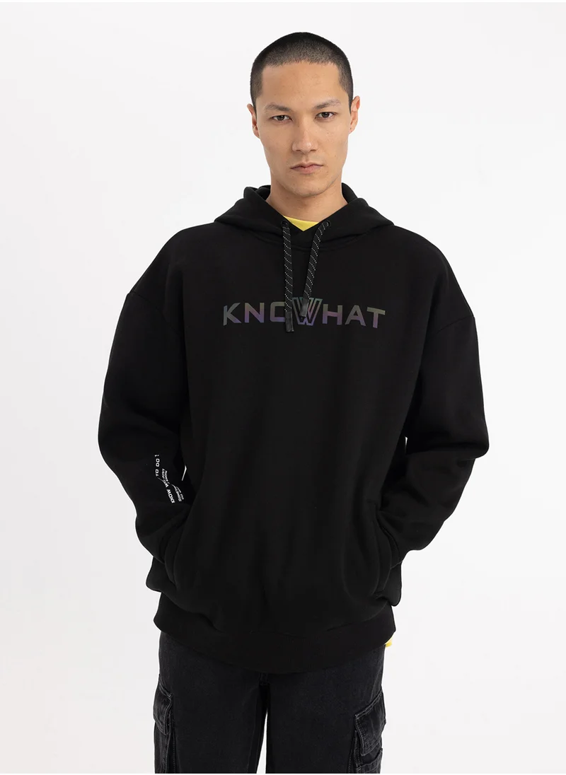 DeFacto Oversized Fit Hooded Printed Sweatshirt