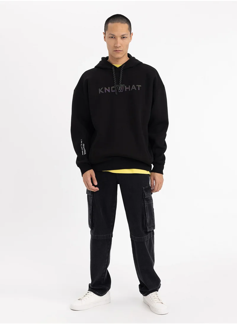 DeFacto Oversized Fit Hooded Printed Sweatshirt