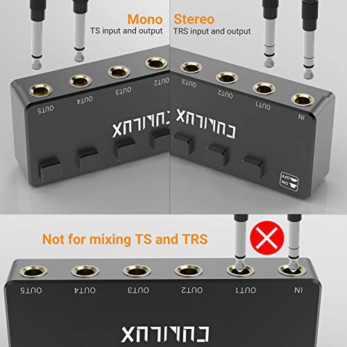Cubilux 5-Way 6.35mm Stereo Audio Splitter with Switch, Passive Multi 1/4” AUX Distributor, Quarter Inch TRS Splitter Box/HUB for Instrument Cable, Headphones, Speaker, Guitar, Keyboard, Pedal - Image 5