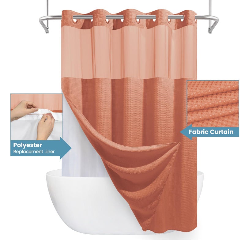 EUTXL ستارة دش فندق EUTXL Coral مع بطانة قابلة للفصل - 230GSM WAFFLE SENDY GRADE SPA مثل ستارة الاستحمام 71W × 74H - Image 3