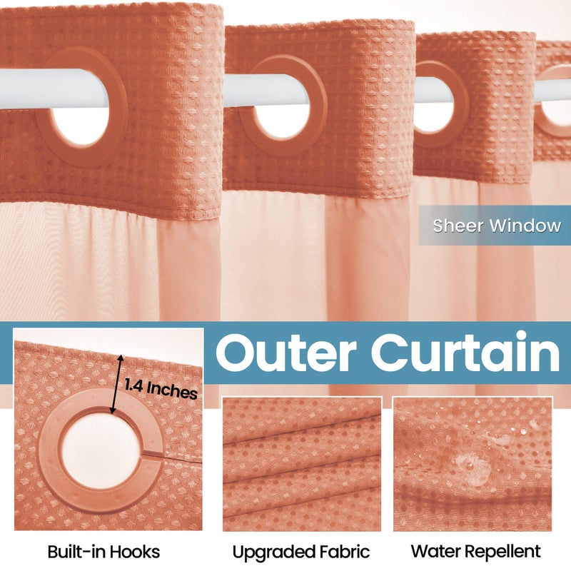 EUTXL ستارة دش فندق EUTXL Coral مع بطانة قابلة للفصل - 230GSM WAFFLE SENDY GRADE SPA مثل ستارة الاستحمام 71W × 74H - Image 4