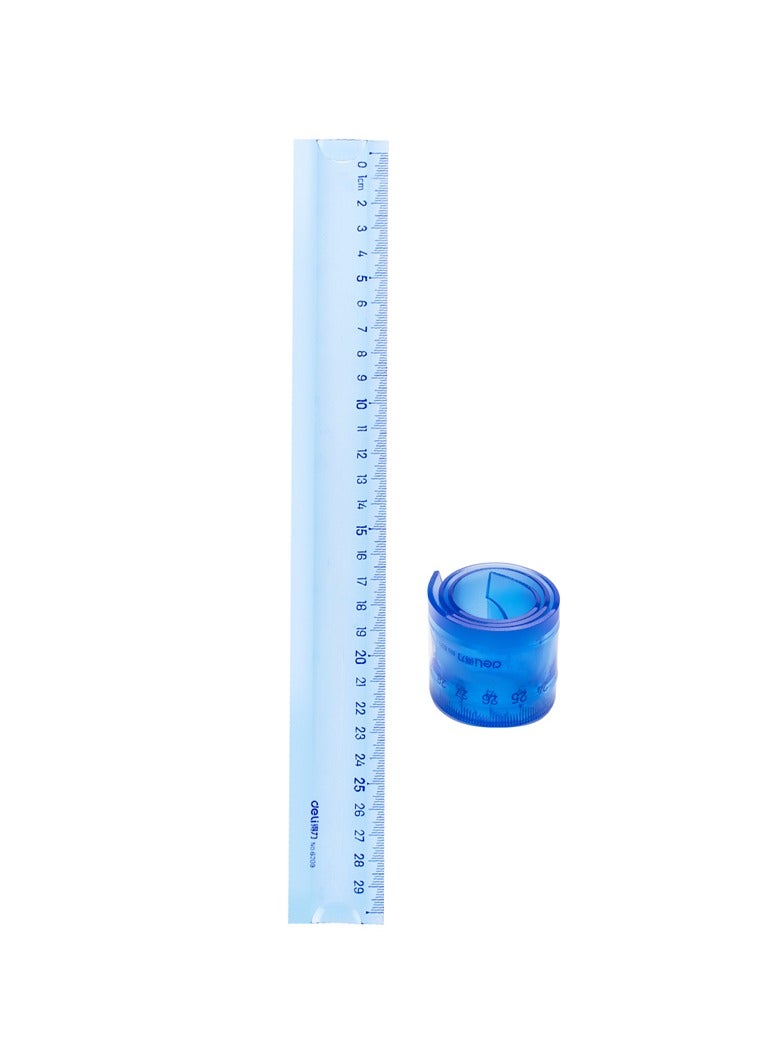 Deli مسطرة دلي 6209، 30 سم (12 بوصة) مرنة شفافة زرقاء/خضراء - مثالية للمدرسة والاستخدام اليومي - Image 3