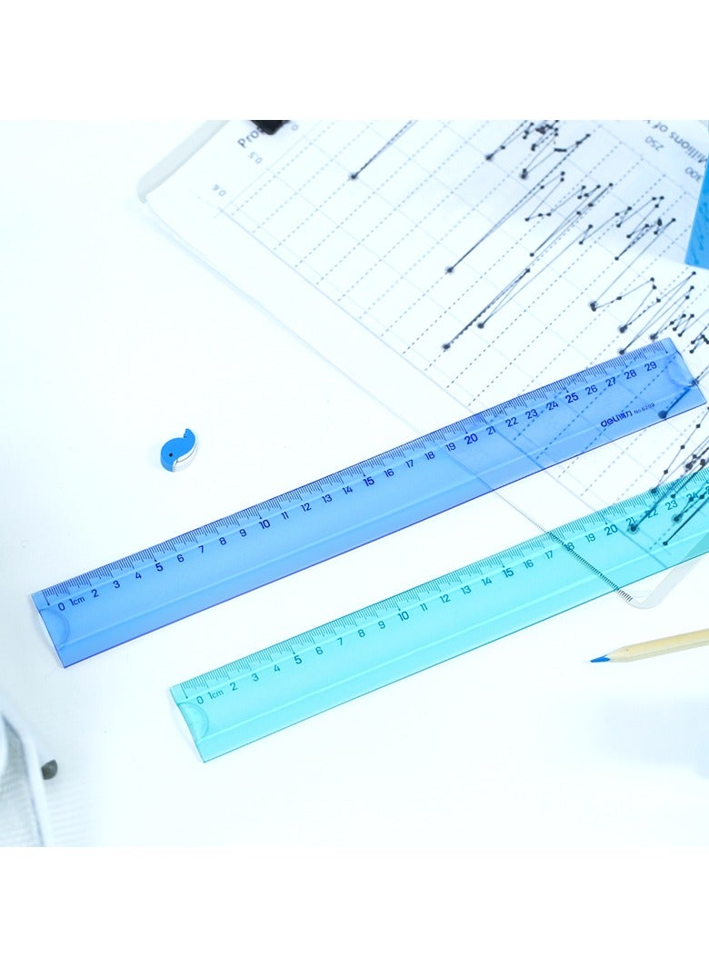 Deli مسطرة دلي 6209، 30 سم (12 بوصة) مرنة شفافة زرقاء/خضراء - مثالية للمدرسة والاستخدام اليومي - Image 4