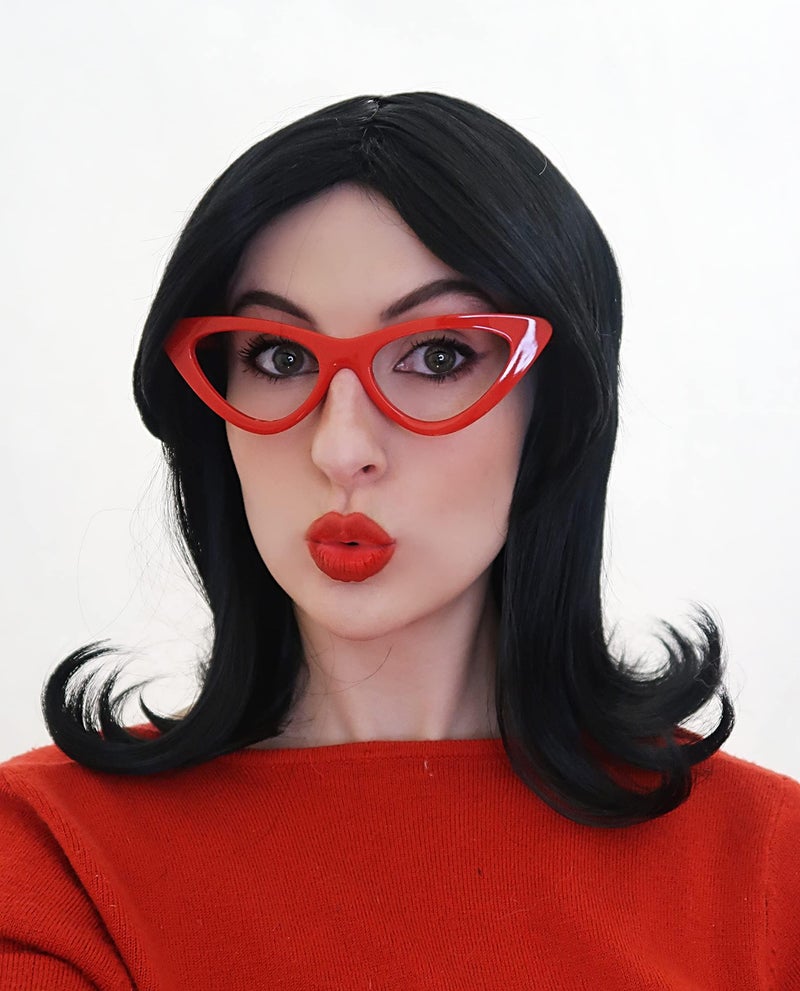 ALLAURA Linda Belcher Wig Red Glasses 100 Realistic Black Bob Wig for Women Compatible with Bobs Burgers Cosplay