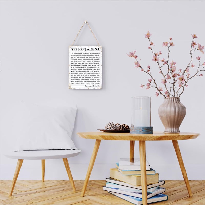 BELLOWDEER تحفيزي الجدار الخشبي الفن ملهمة الرجل في الساحة ثيودور روزفلت اقتباس معلقة علامة الكلام ونقلت اللوحة علامات مزرعة المنزل ديكور الجدار هدية للرجال 8x10 بوصة - Image 2