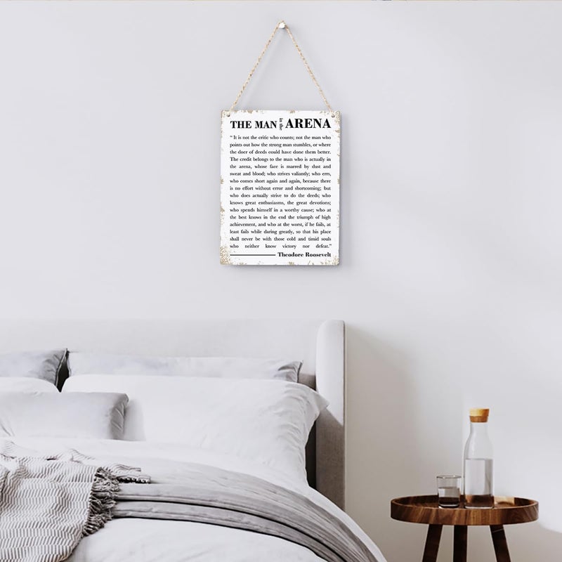 BELLOWDEER تحفيزي الجدار الخشبي الفن ملهمة الرجل في الساحة ثيودور روزفلت اقتباس معلقة علامة الكلام ونقلت اللوحة علامات مزرعة المنزل ديكور الجدار هدية للرجال 8x10 بوصة - Image 3