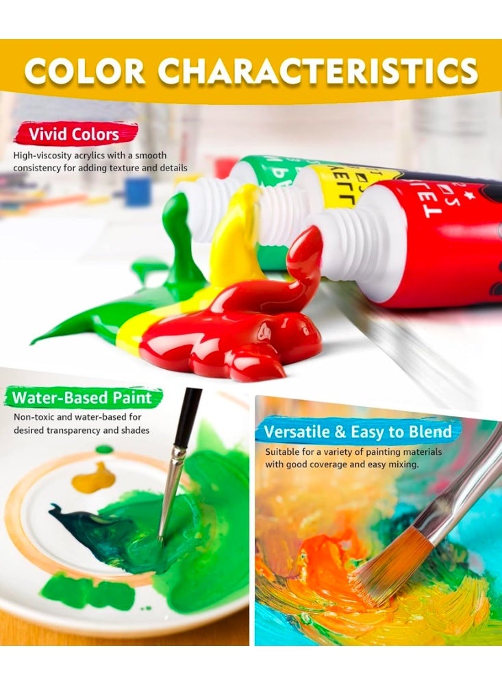 Colorful 65pcs Acrylic Painting Kit - Paint Supplies Set with 24 Colors, 30 Brushes, 5 Canvases, 1 Pad, 2 Palette, 2 Sponge & 1 Wood Easel - Art Acrylic Paint Set for Beginners, Kids, Adults - Image 3