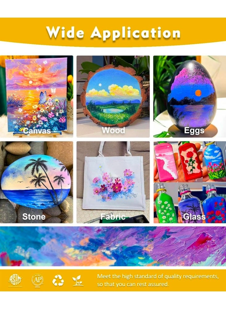 Colorful 65pcs Acrylic Painting Kit - Paint Supplies Set with 24 Colors, 30 Brushes, 5 Canvases, 1 Pad, 2 Palette, 2 Sponge & 1 Wood Easel - Art Acrylic Paint Set for Beginners, Kids, Adults - Image 4