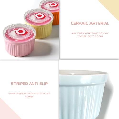 JOBVERT Ramekins with Lids 8 Oz - Set of 6, Ceramic Souffle Creme Brulee Ramekins with Covers, Colorful Custard Cups for Baking, Ceramic Custard Cups Safe and Dishwash Safe - Image 3