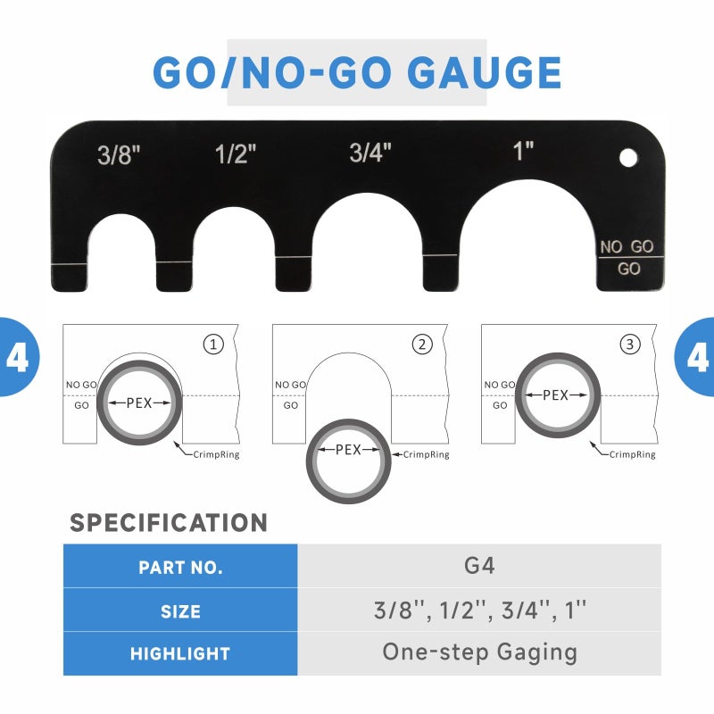 iCrimp PEX Crimping Tool Set for Copper Crimp Ring and PEX Cinch Clamp, Crimping and Removing PEX Crimp Fittings 1/2'', 3/4'', 1'', 7 Pieces - Image 5