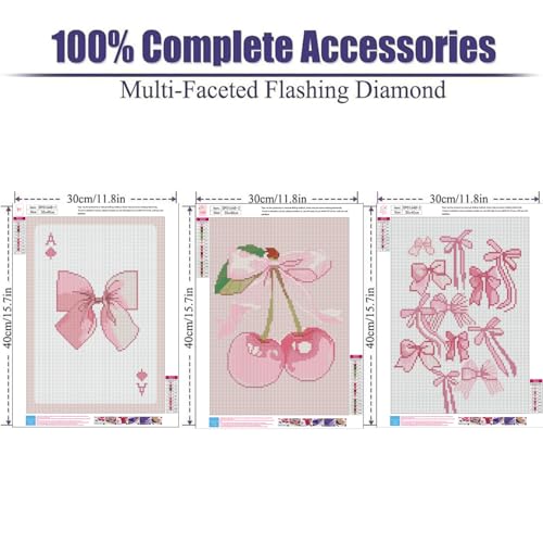 ARPADAMO 3 Pack Diamond Kits for Adults,5D Pink Bows Diamond Painting DIY Diamond Art Vintage Diamond Painting Art Kit for Adult,Round Full Drill Diamonds, Diamond Art Kit for Home Decor-12x16inch - Image 4