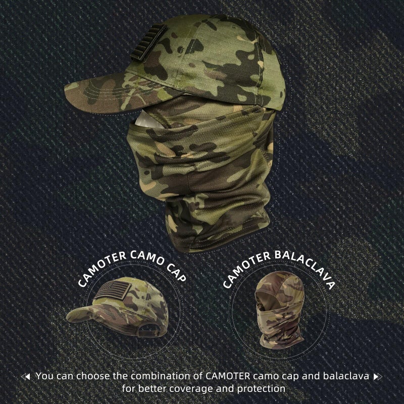 CAMOTER Camo Hat Baseball Cap Camo Face Mask Neck Gaiter with American Flag Patch for Men/Women Outdoors Tactical Military (US, Alpha, One Size, Camo CP Green) - Image 4