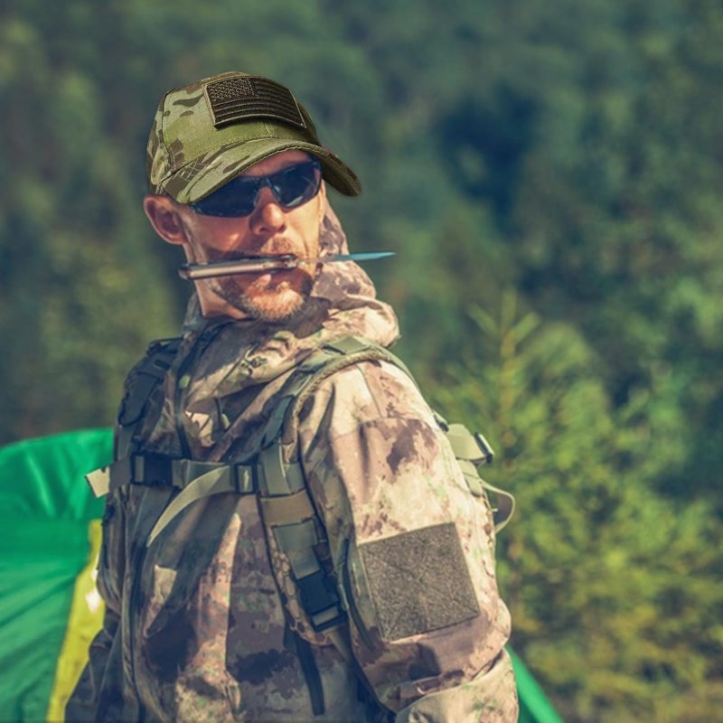 CAMOTER Camo Hat Baseball Cap Camo Face Mask Neck Gaiter with American Flag Patch for Men/Women Outdoors Tactical Military (US, Alpha, One Size, Camo CP Green) - Image 5