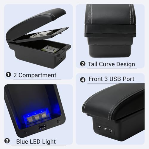 HRCHCG مسند ذراع وحدة التحكم لسيارة نيسان فيرسا 2020-2024، صندوق تخزين مركزي مع منفذ شحن USB - Image 3