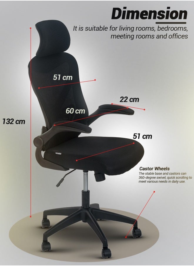 DROGO premium Ergonomic Office Chair for Work from Home, High Back Computer Chair with Mesh, Flip-up Armrest, Recline, Adjustable Seat & Lumbar Support | Mesh Chair for Office
