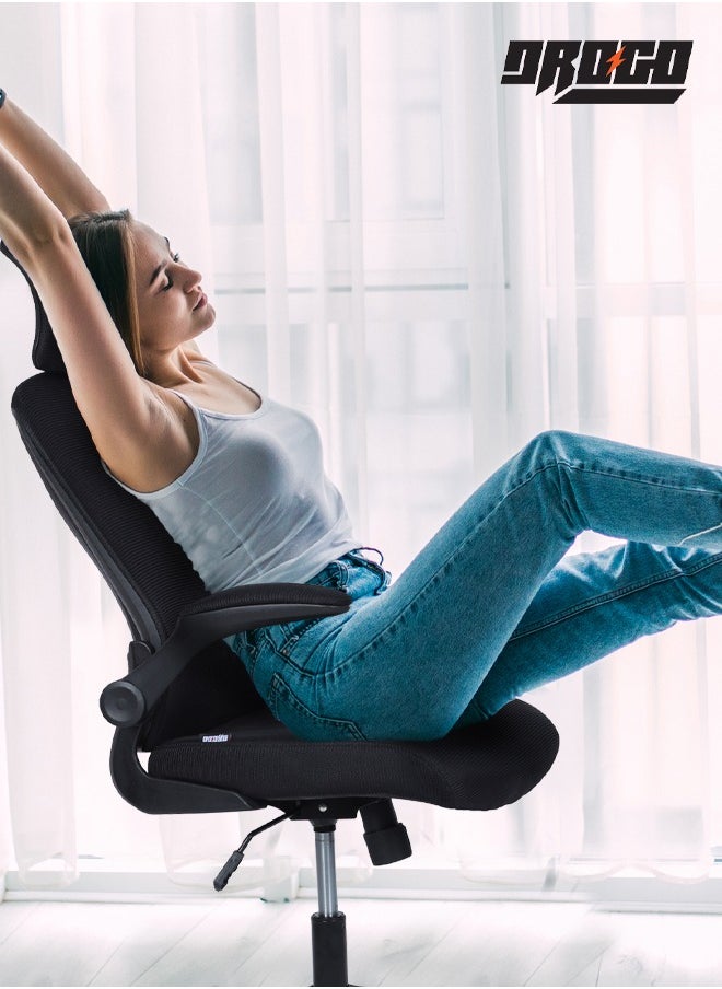 DROGO DROGO premium Ergonomic Office Chair for Work from Home, High Back Computer Chair with Mesh, Flip-up Armrest, Recline, Adjustable Seat & Lumbar Support | Mesh Chair for Office  - Image 2