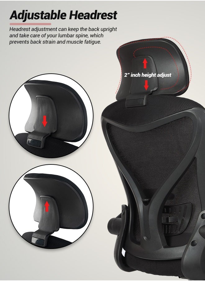 DROGO DROGO premium Ergonomic Office Chair for Work from Home, High Back Computer Chair with Mesh, Flip-up Armrest, Recline, Adjustable Seat & Lumbar Support | Mesh Chair for Office  - Image 3