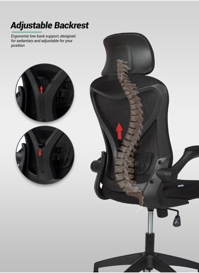 DROGO DROGO premium Ergonomic Office Chair for Work from Home, High Back Computer Chair with Mesh, Flip-up Armrest, Recline, Adjustable Seat & Lumbar Support | Mesh Chair for Office  - Image 5