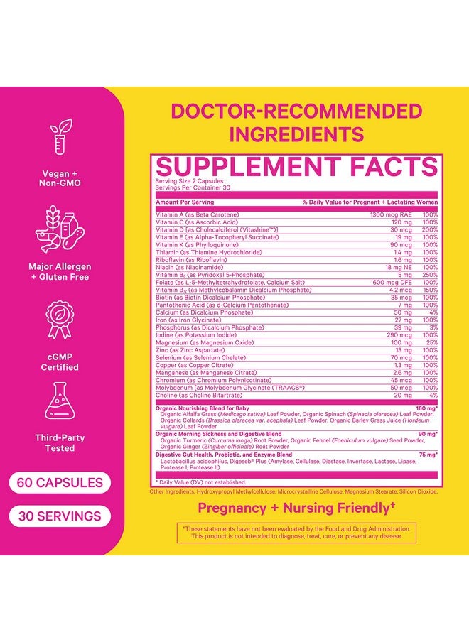 Pink Stork - Premium Prenatal Vitamin: Organic Wholefood Ingredients Folate Vitamin B6 & B12 Prenatal Vitamins For Women Prebiotics & Probiotics Morning Sickness Relief Womenowned 60 Capsules - Image 1