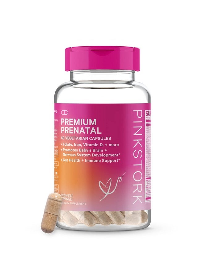 Pink Stork - Premium Prenatal Vitamin: Organic Wholefood Ingredients Folate Vitamin B6 & B12 Prenatal Vitamins For Women Prebiotics & Probiotics Morning Sickness Relief Womenowned 60 Capsules - Image 1