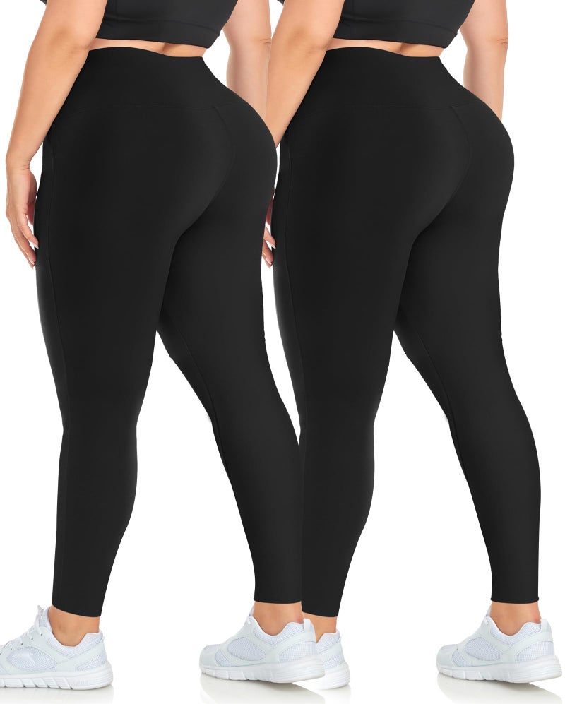 MOREFEEL Plus Size Leggings for Women-Stretchy X-Large-4X Tummy Control High Waist Spandex Workout Black Yoga Pants - Image 1